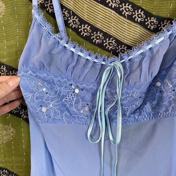 RARE Y2K Victoria's Secret Cornflower Blue Silk Milkmaid Slip Dress Size Large - Picture 4 of 16